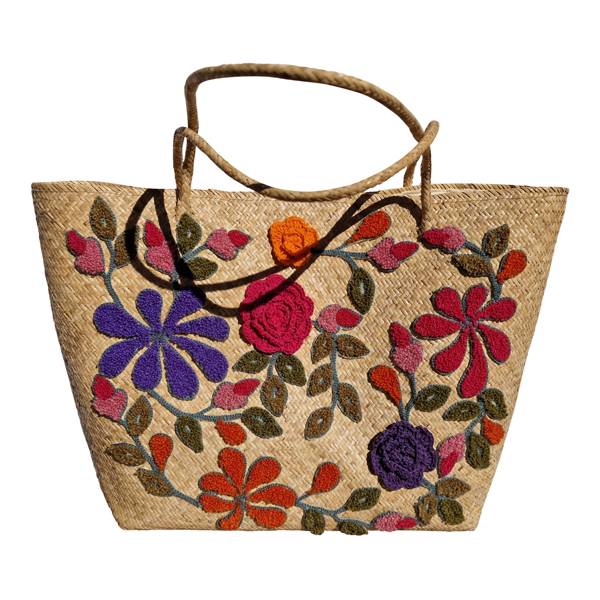 Schirm Blumen Filztasche Shopper handmade genäht und bestickt