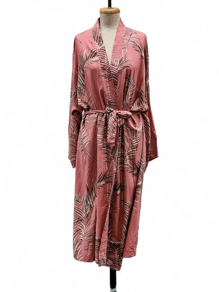 Kimono Blättermotiv altrosa Viskose