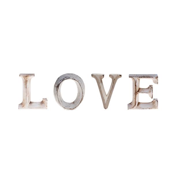 Dekobuchstaben Schriftzug LOVE aus Holz, vintage creme 8cm