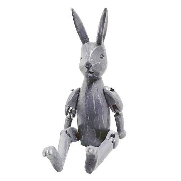 Holzfigur Kantenhocker Hase Dekohase (grau) 22 cm