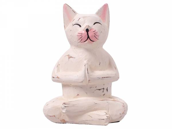 Katze aus Holz im Buddhasitz