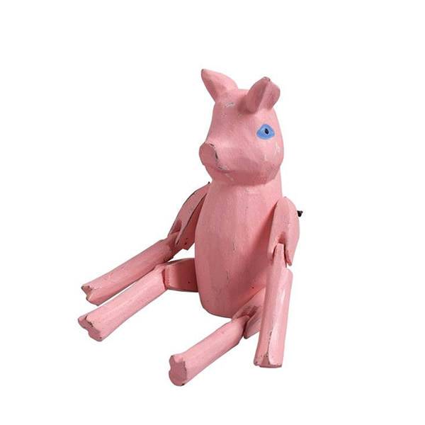 Holzfigur Kantenhocker Schwein Dekoschwein 16 cm