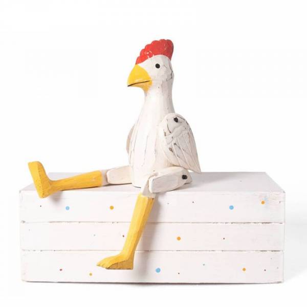 Holzfigur Kantenhocker Huhn Dekohuhn 16 cm