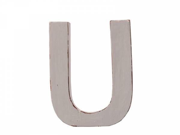 3D-Buchstabe Dekobuchstabe Holzbuchstabe „U“ 12cm vintage hellgrau