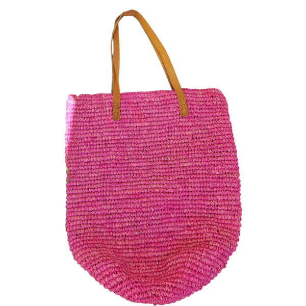 Strandtasche/Shopper pink aus Seegras, Lederhenkel
