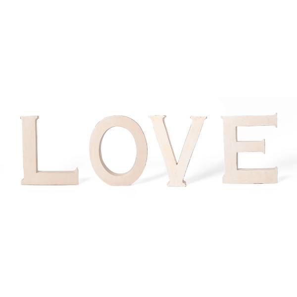 Dekobuchstaben Schriftzug LOVE aus Holz, vintage creme 20cm