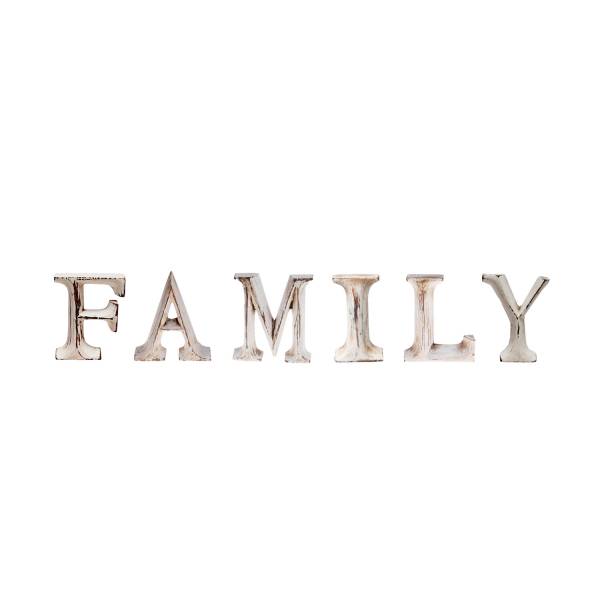 Dekobuchstaben Schriftzug FAMILY aus Holz, vintage creme 8cm