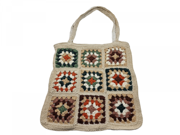 Shopper Umhängetasche Granny Square, beige-braun-grün