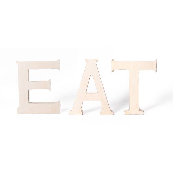 Dekobuchstaben Schriftzug EAT aus Holz, vintage creme 20cm