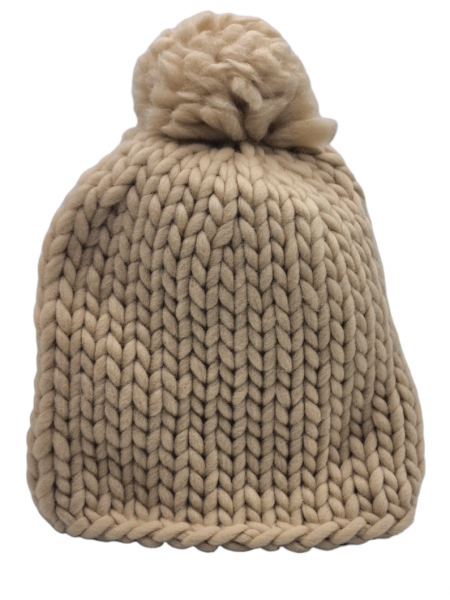 Wollmütze Merinowolle Bommelmütze in beige