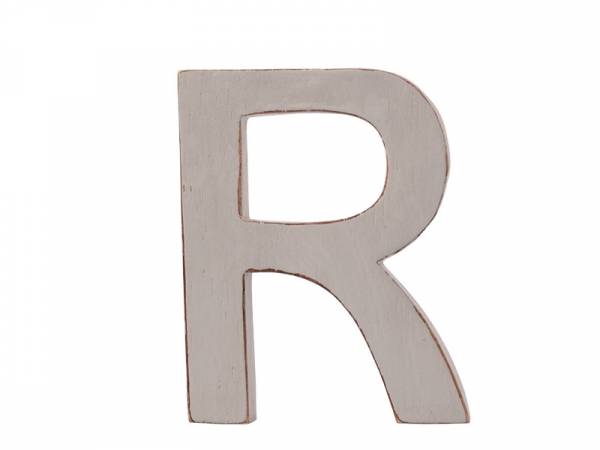 3D-Buchstabe Dekobuchstabe Holzbuchstabe „R“ 12cm hellgrau vintage